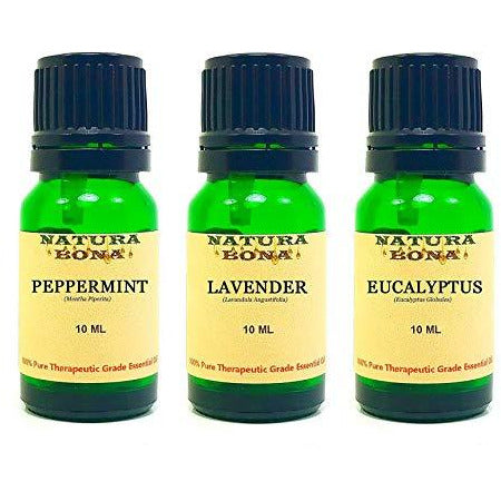 Essential Oil Set, 10 ml 3 Pack - Peppermint, Lavender, Eucalyptus (Euro Droppers)