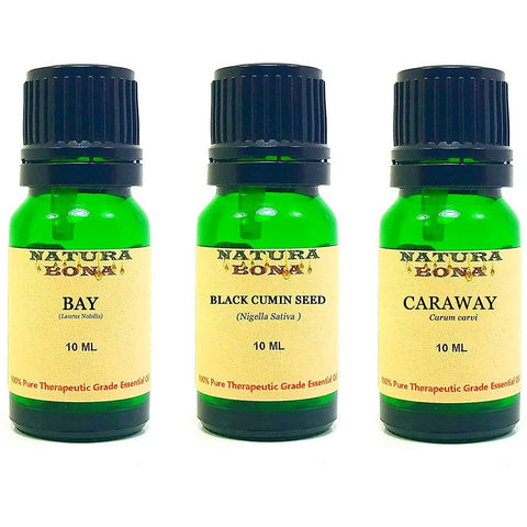 Essential Oil Set, 10 ml 3 Pack - Bay, Black Cumin Seed, Caraway (Euro Droppers)