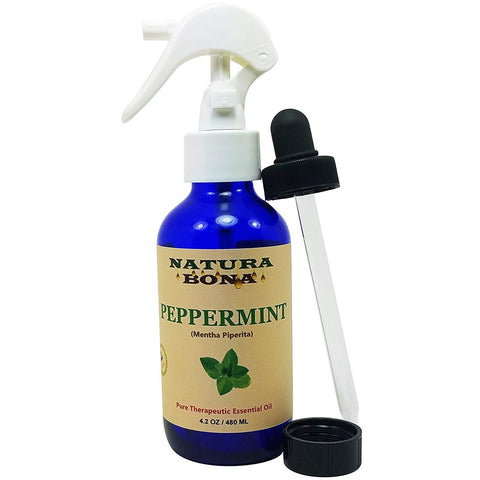 Peppermint Essential Oil Use to Naturally Repel Pests Insects; 4 Oz Cobalt Glass, Trigger Spray/Dropper