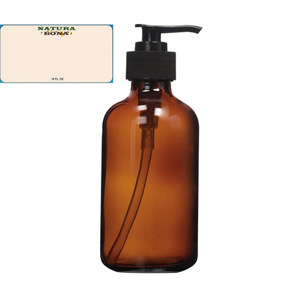Natura Bona Professional Amber Glass 16oz Boston Round Bottle with BPA Free Saddle Dispensing Pump & Label