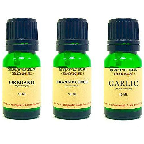 Essential Oil Set, 10 ml 3 Pack - Oregano, Frankincense, Garlic (Euro Droppers)