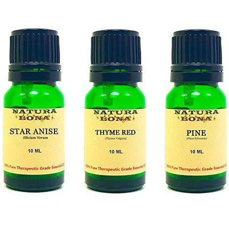 Essential Oil Set, 10 ml 3 Pack - Star Anise, Thyme Red, Pine (Euro Droppers)