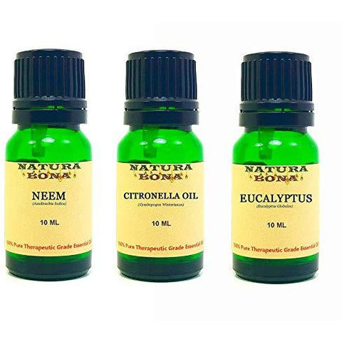 Essential Oil Set, 10 ml 3 Pack - Neem, Citronella, Eucalyptus (Euro Droppers)
