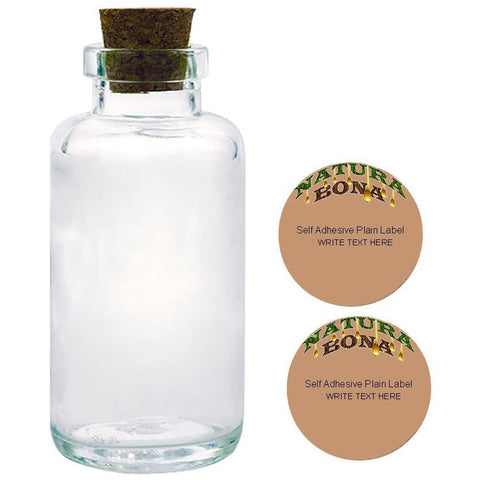 Natura Bona Apothecary Glass Bottles with Tapered Cork, 6oz/170g Clear Thick Glass with Two Blank Adhesive Labels. (1, 6oz Bottle)
