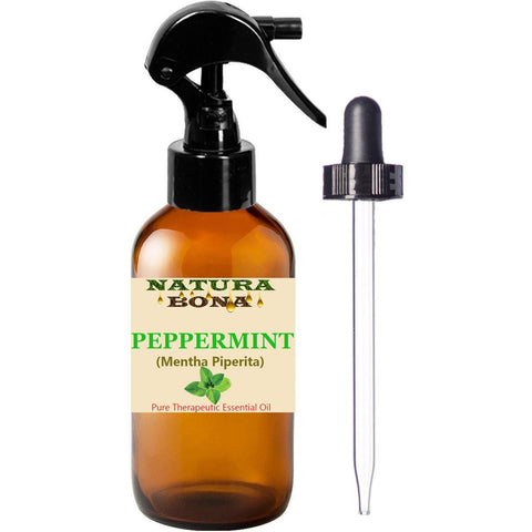 Peppermint Essential Oil Use to Naturally Repel Pests Insects; 4 Oz Amber Glass, Trigger Spray/Dropper